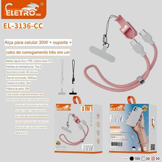 Cabo Alça para celular 30W + suporte + cabo de carregamento três em um