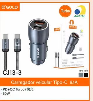 Carregador Veicular Tipo-C 9.1A Turbo 60W