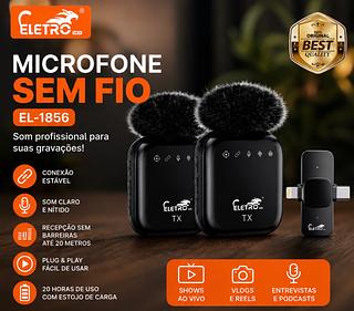 Microfone de Lapela para Tipo C e iPhone sem Fio Canal Duplo