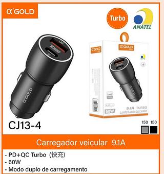 Fonte veicular turbo 9.1a USB+PD