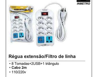 Régua extensão / filtro de linha 2m