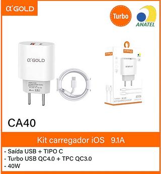 Carregador 9.1A turbo USB-C para iPhone