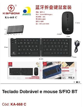 Teclado Dobrável e mouse sem fio/ Bluetooth