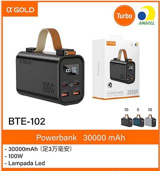 Power Bank Gold 30000mah turbo 100W Lâmpada led