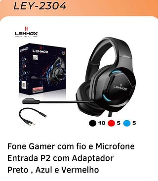 Fone Game com fio e microfone Entrada P2 com Adaptador