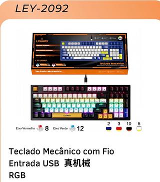 Teclado Mecânico com fio Entrada USB RGB
