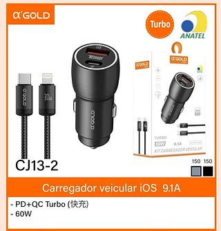 Carregador Veicular IOS 9.1A Turbo 60W