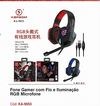 Fone Game com fio e lluminação RGB Microfone