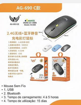 Mouse sem fio Bluetooth com led