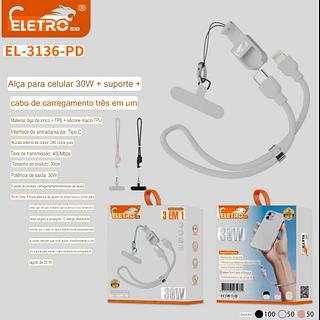 Cabo Alça para celular 30W + suporte + cabo de carregamento três em um